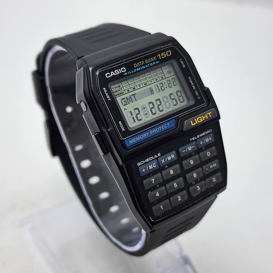 Casio Data Bank 150 Wave Ceptor DBC-W150 Calculator Telememo Black Men's Watch — Pre-Owned
