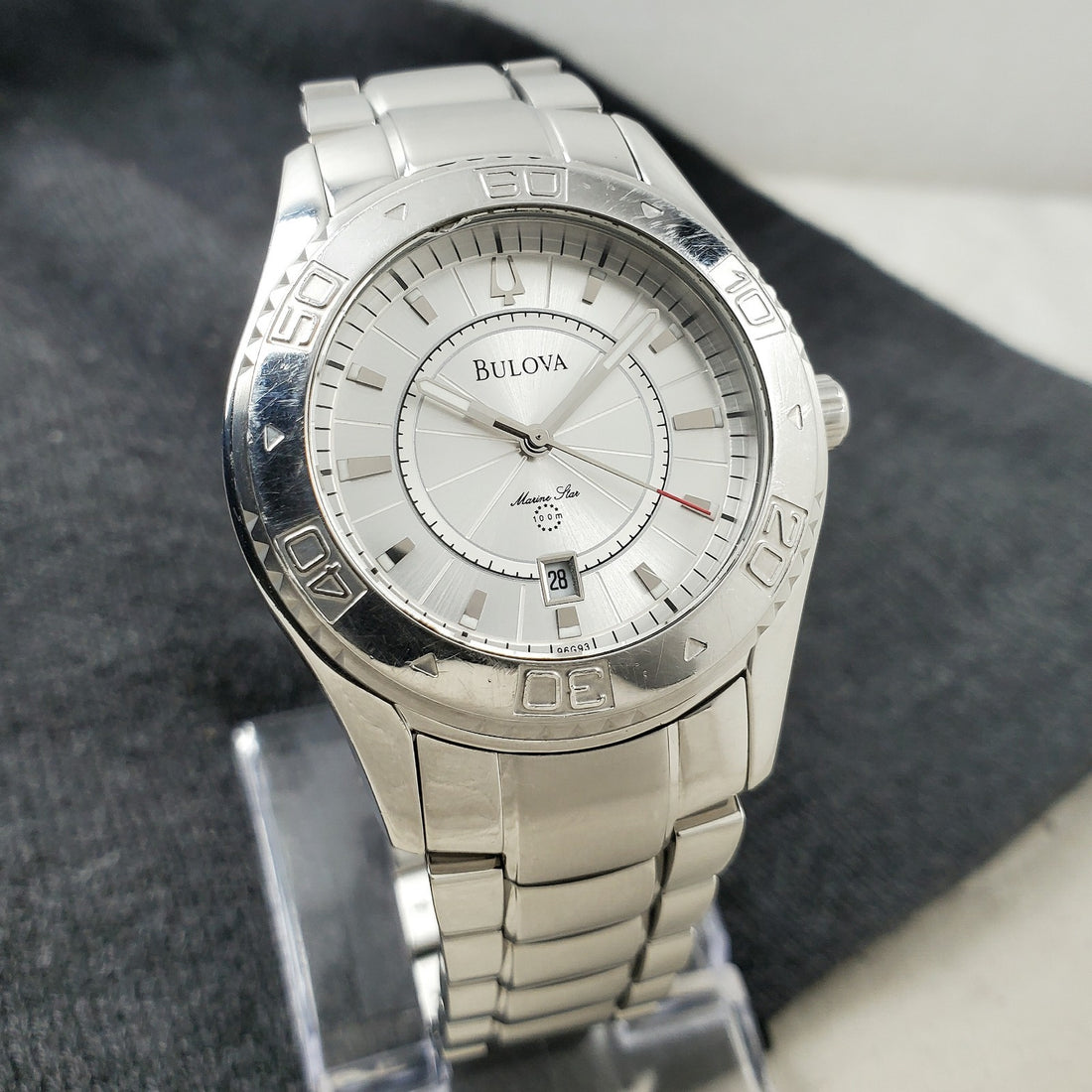 Bulova Marine Star 100M 96G93 Date Quartz Silver Tone 40MM Men's Watch — Pre-Owned