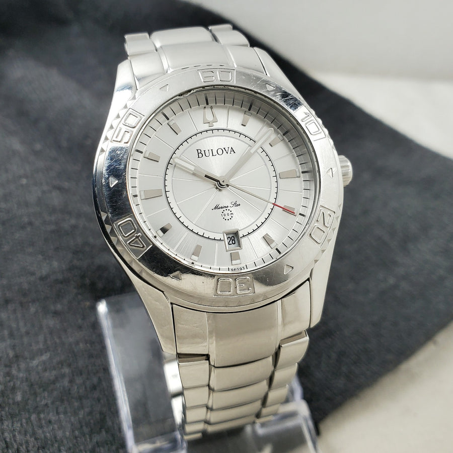 Bulova Marine Star 100M 96G93 Date Quartz Silver Tone 40MM Men's Watch — Pre-Owned