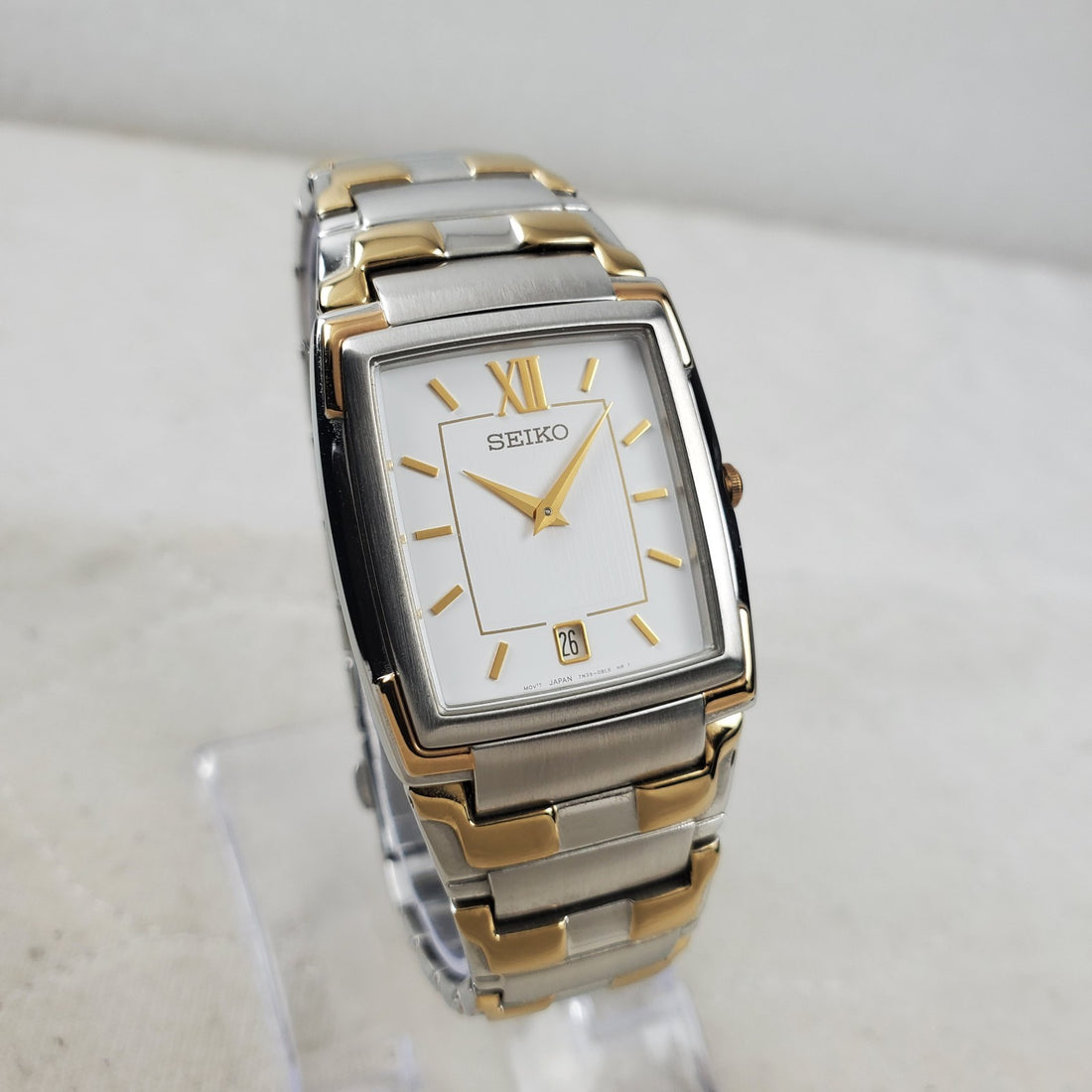 Seiko Tank 7N39-0AY0 Two-tone/white Date Quartz Japan Mov't 30MM Men's Watch — Pre-Owned
