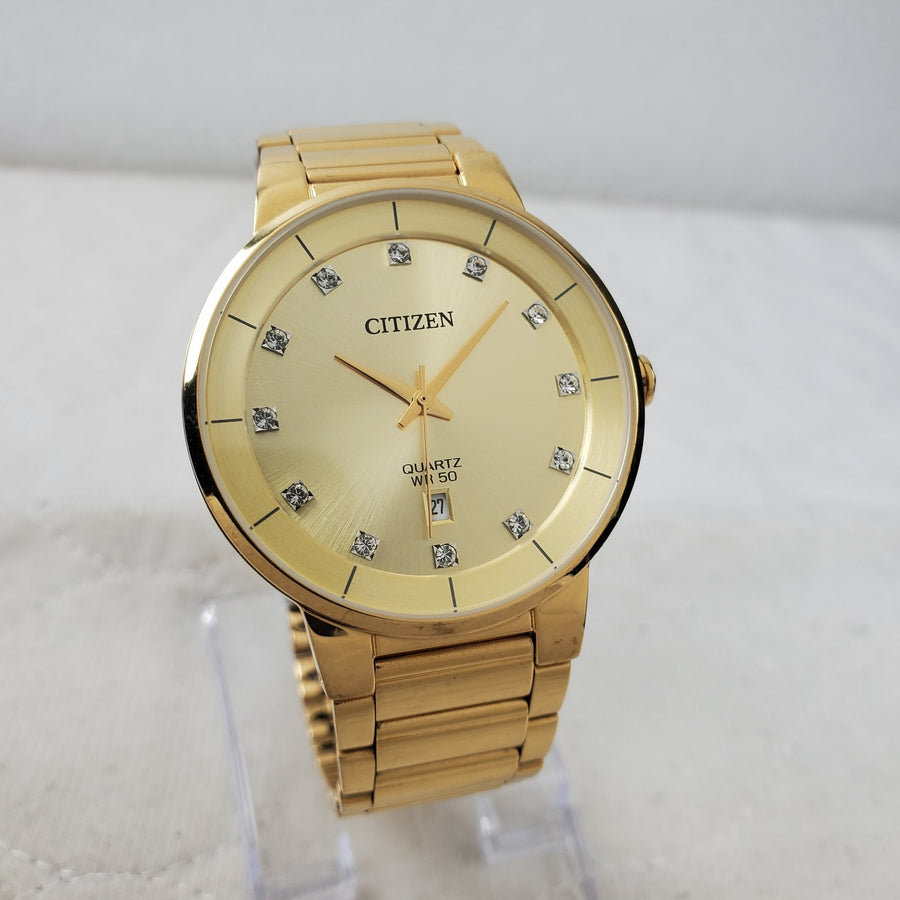 Citizen Quartz Date Crystal BI5012-53Q Gold Tone Japan Mov't 40MM Men's Watch — Pre-Owned