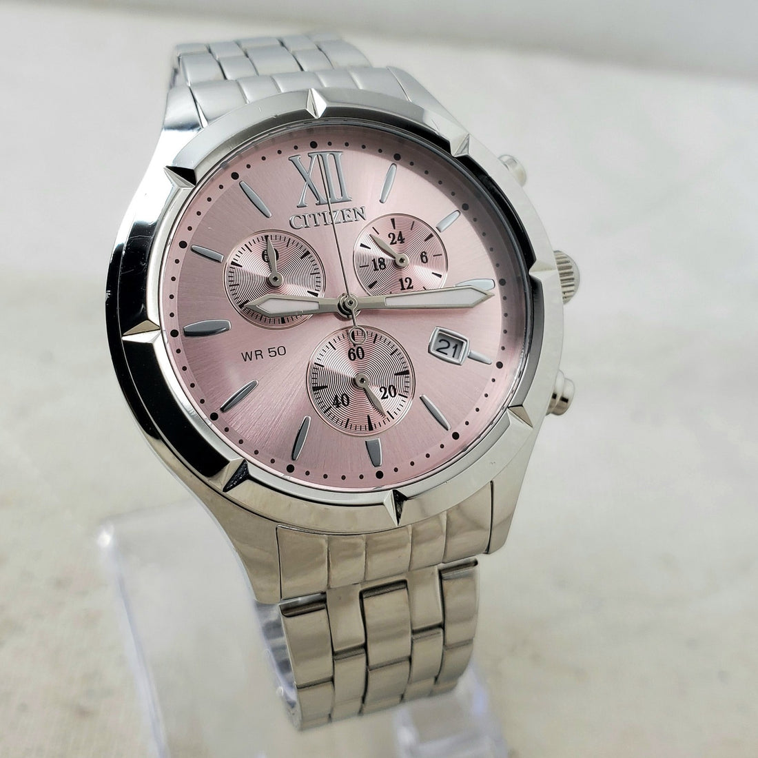 Citizen Chronograph Pink Sunray FA0020-54X 24-HOUR WR 50M Date 38MM Watch — Pre-Owned