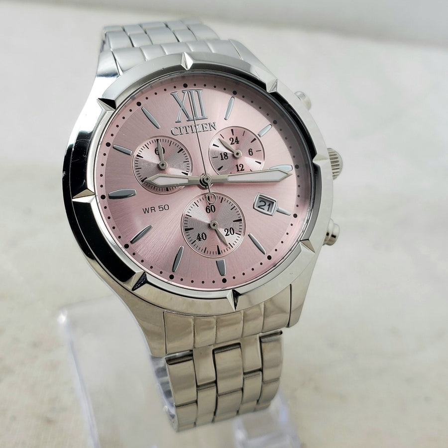 Citizen Chronograph Pink Sunray FA0020-54X 24-HOUR WR 50M Date 38MM Watch — Pre-Owned
