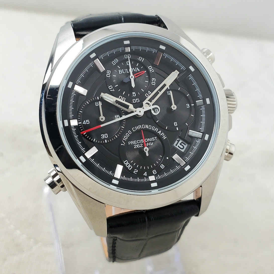 Bulova Precisionist 262 Khz Chronograph 96B259 Black Quartz 43MM Men's Watch — Pre-Owned