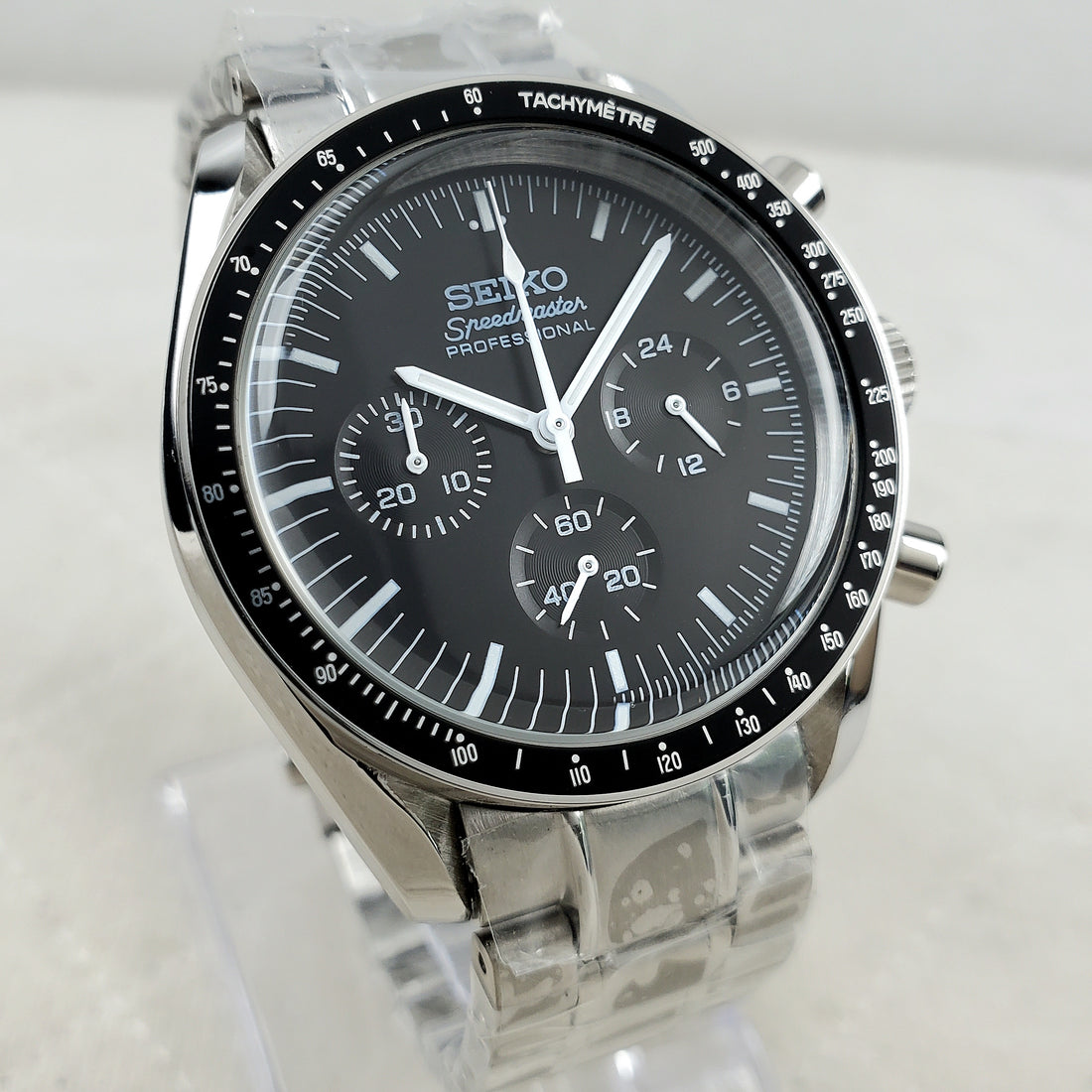 CUSTOM SEIKO MOD BLACK PROFESSIONAL CHRONOGRAPH QUARTZ VK63 MOVEMENT MEN'S WATCH