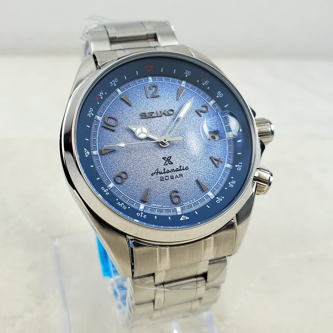 CUSTOM SEIKO MOD ALPINIST BLUE COMPASS EXHIBITION NH35 AUTOMATIC MEN'S WATCH