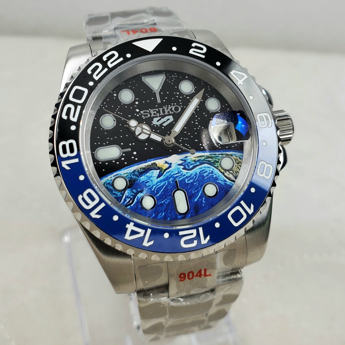 CUSTOM SEIKO MOD NIGHT SKY BATMAN GLOWING FACE DATE AUTOMATIC NH35 MOVEMENT MEN'S WATCH