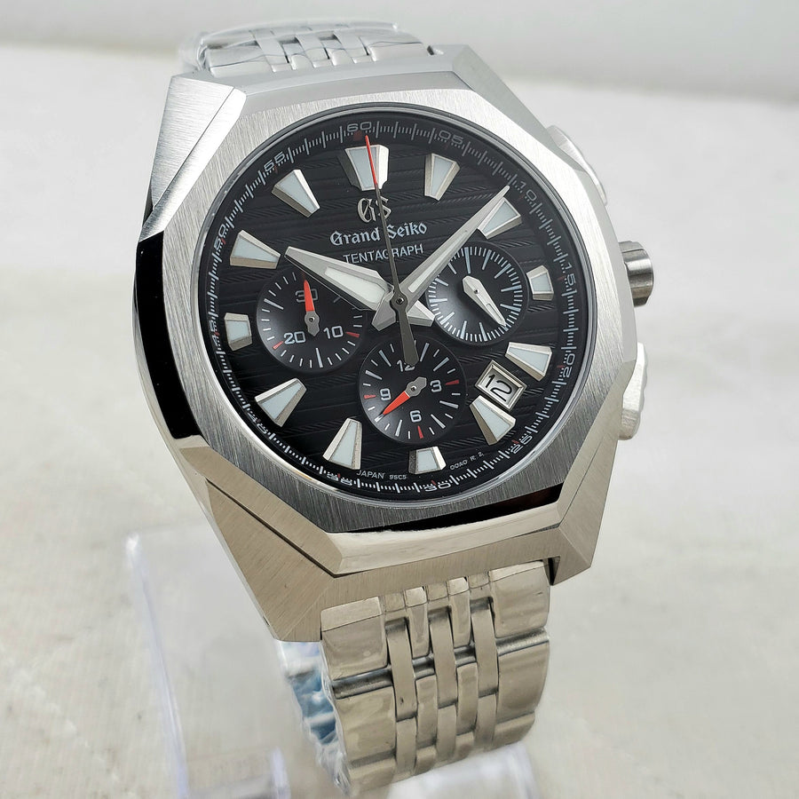 CUSTOM SEIKO MOD GS STYLE BLACK TEXTURED CHRONOGRAPH QUARTZ VK63 MOVEMENT MEN'S WATCH