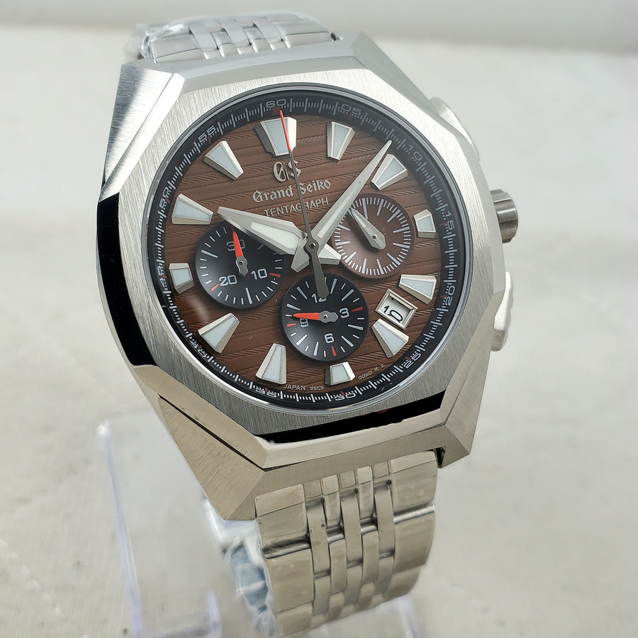 CUSTOM SEIKO MOD GS STYLE BROWN TEXTURED CHRONOGRAPH QUARTZ VK63 MOVEMENT MEN'S WATCH
