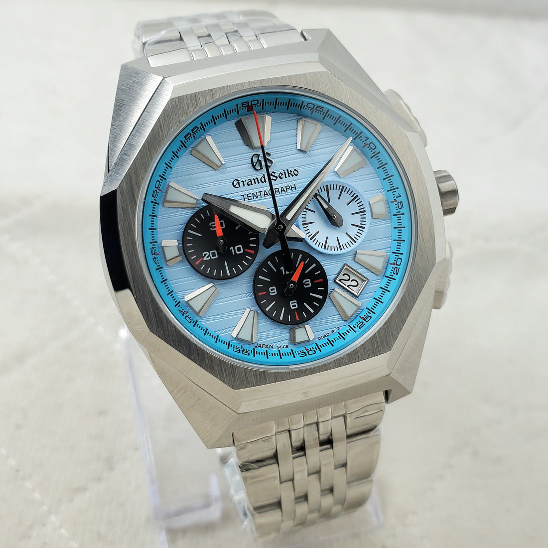 CUSTOM SEIKO MOD GS STYLE SNOW BLUE TEXTURED CHRONOGRAPH QUARTZ VK63 MOVEMENT MEN'S WATCH