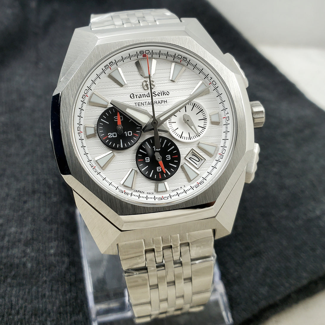 CUSTOM SEIKO MOD GS STYLE WHITE TEXTURED CHRONOGRAPH QUARTZ VK63 MOVEMENT MEN'S WATCH