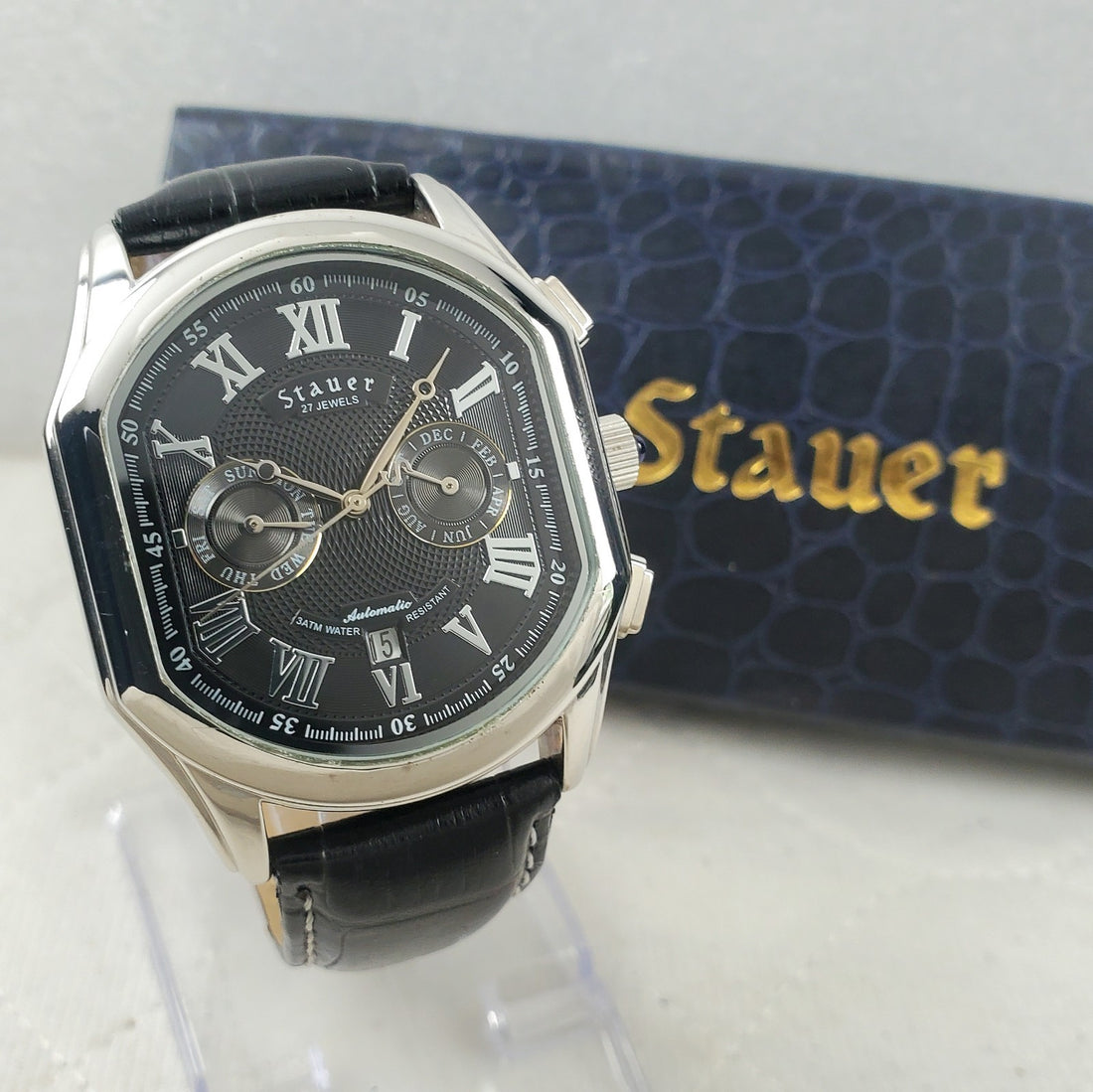 Stauer Automatic 21047 27 Jewels Day/date/month Roman Black 40MM Men's Watch — Pre-Owned