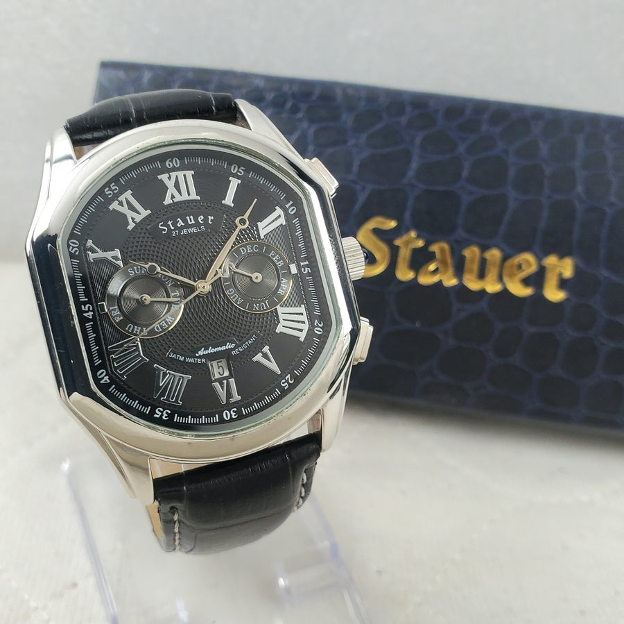 Stauer Automatic 21047 27 Jewels Day/date/month Roman Black 40MM Men's Watch — Pre-Owned