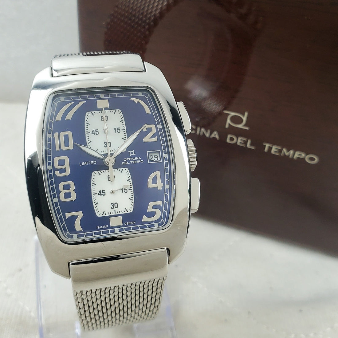 Officina DEL Tempo Limited 2 Chronograph Blue Quartz Tonneau 37MM Men's Watch — Pre-Owned