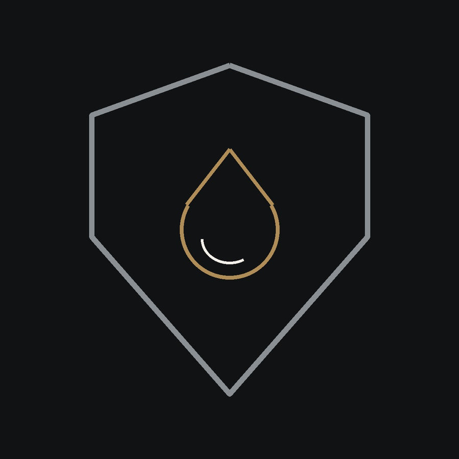 Line illustration of a shield with a water droplet