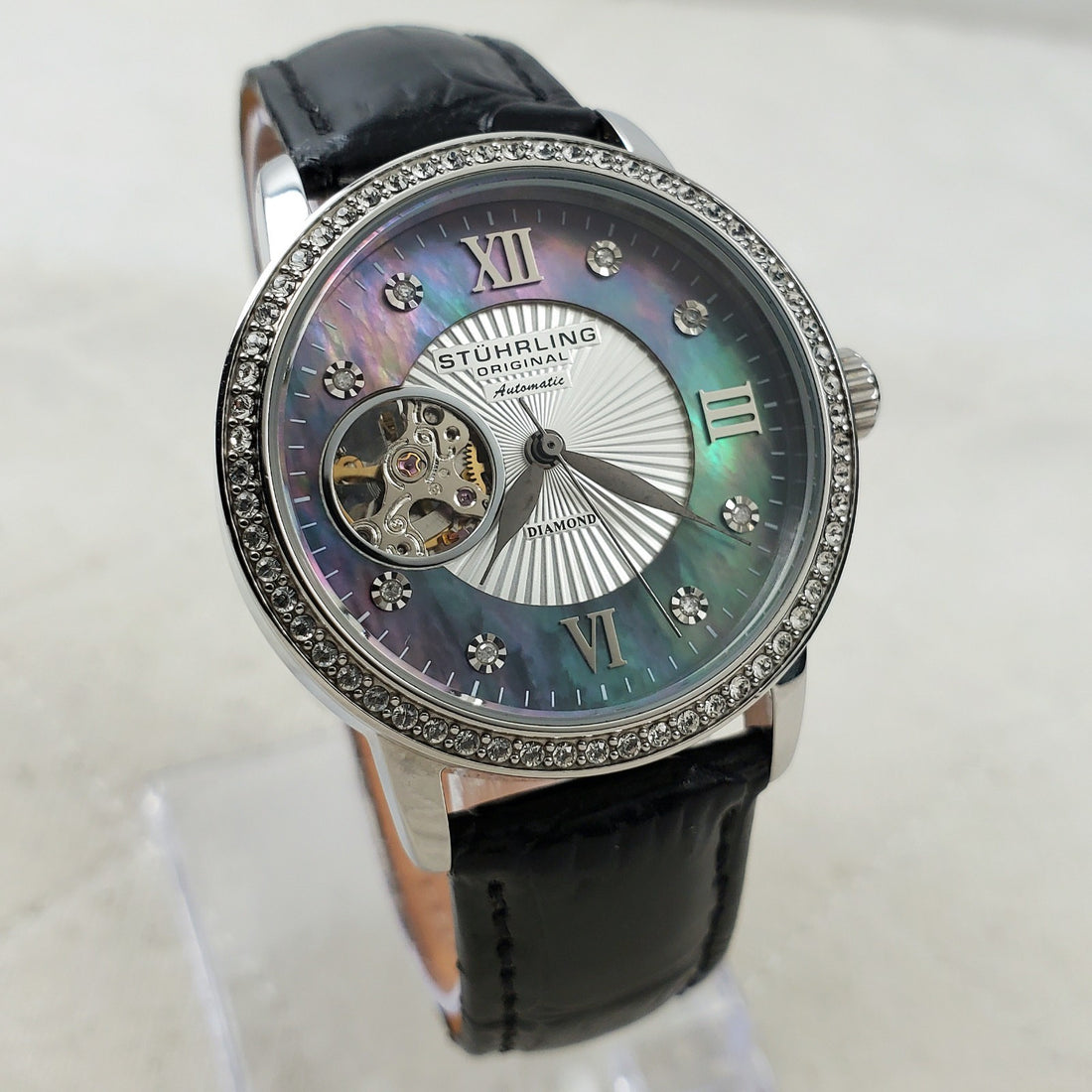 Stuhrling Original 710.02 ST-90088 Memoire Automatic Open Heart Black MOP Watch — Pre-Owned